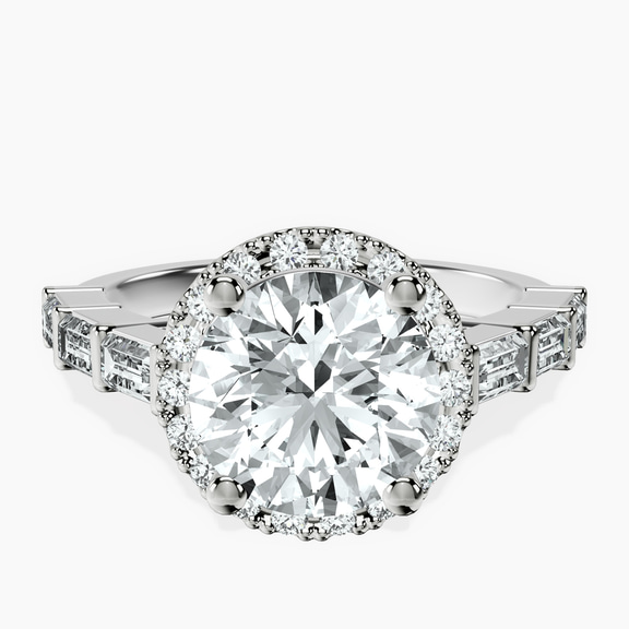 Platinum Rachel Halo Side Stone Lab Diamond Ring front image