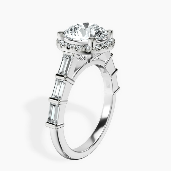 Platinum Rachel Halo Side Stone Lab Diamond Ring standing product image one