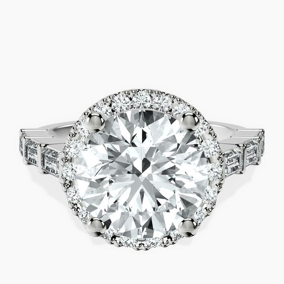 18kt White Gold Rachel Halo Side Stone Lab Diamond Ring front image