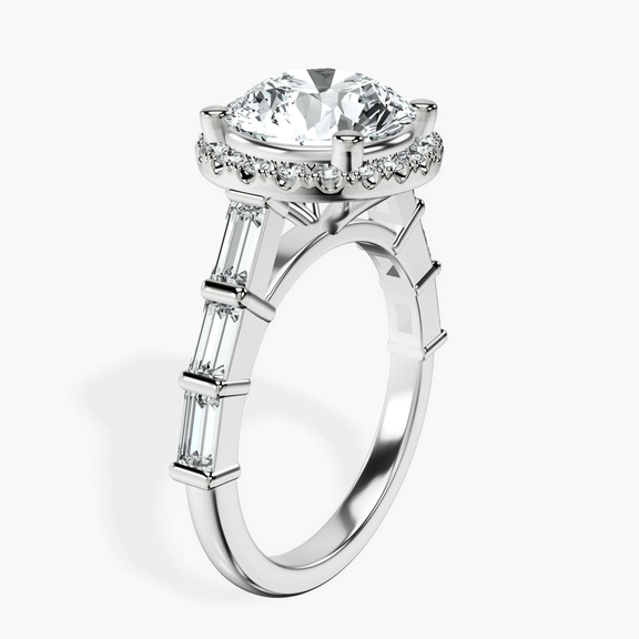 18kt White Gold Rachel Halo Side Stone Lab Diamond Ring standing product image one