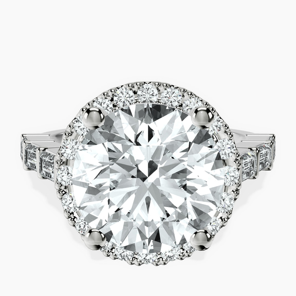 Platinum Rachel Halo Side Stone Lab Diamond Ring front image