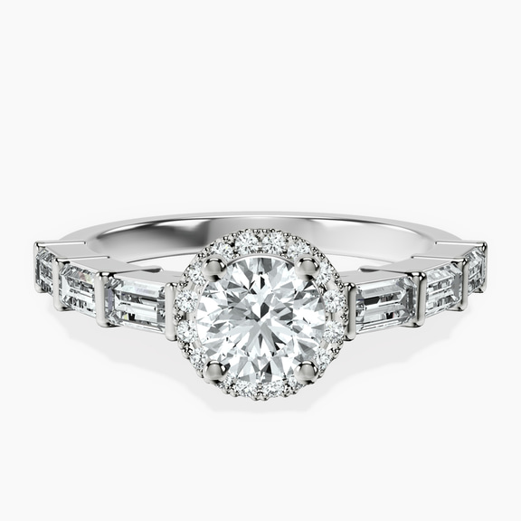 10kt White Gold Rachel Halo Side Stone Lab Diamond Ring front image