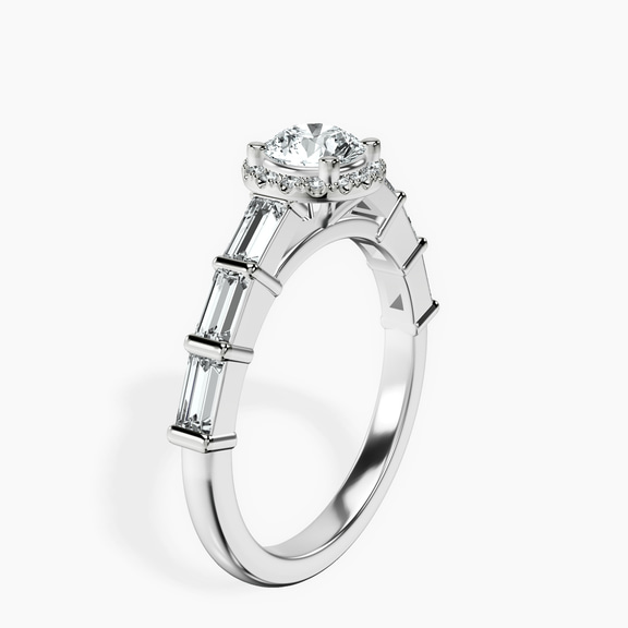 10kt White Gold Rachel Halo Side Stone Lab Diamond Ring standing product image one