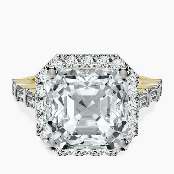 10kt Yellow Gold Rachel Halo Side Stone Lab Diamond Ring front image