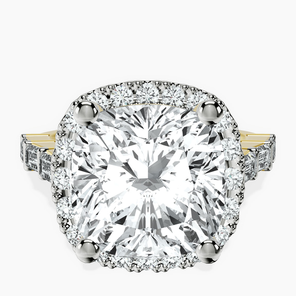 14kt Yellow Gold Rachel Halo Side Stone Lab Diamond Ring front image
