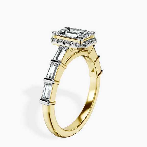 18kt Yellow Gold Rachel Halo Side Stone Lab Diamond Ring standing product image one