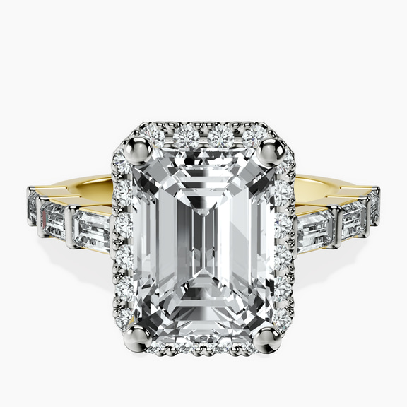 14kt Yellow Gold Rachel Halo Side Stone Lab Diamond Ring front image