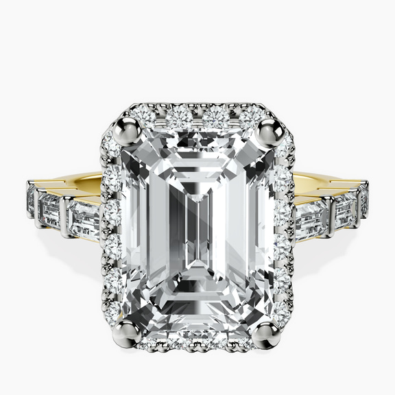 18kt Yellow Gold Rachel Halo Side Stone Lab Diamond Ring front image