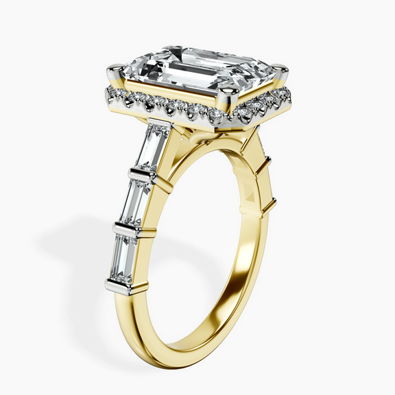 18kt Yellow Gold Rachel Halo Side Stone Lab Diamond Ring standing product image one