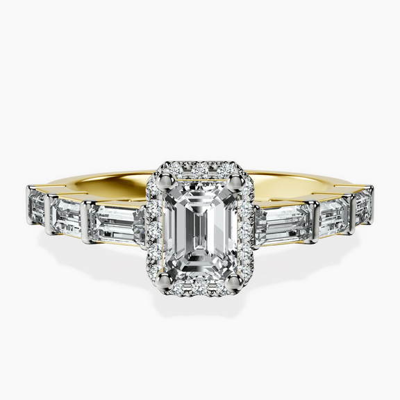 14kt Yellow Gold Rachel Halo Side Stone Lab Diamond Ring front image