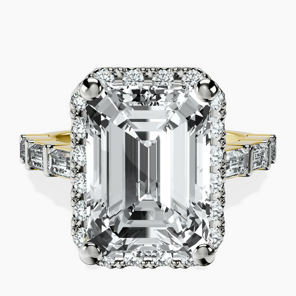 10kt Yellow Gold Rachel Halo Side Stone Lab Diamond Ring front image