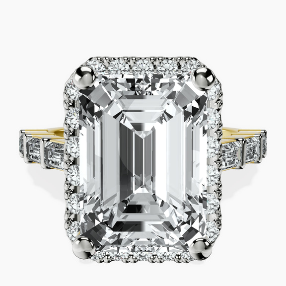 18kt Yellow Gold Rachel Halo Side Stone Lab Diamond Ring front image