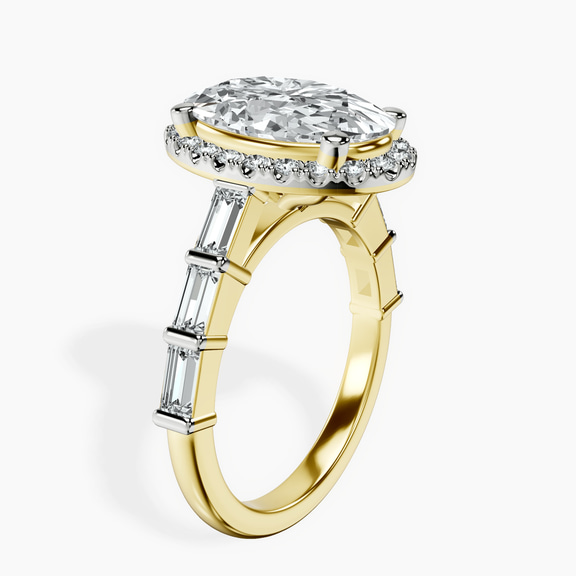 18kt Yellow Gold Rachel Halo Side Stone Lab Diamond Ring standing product image one