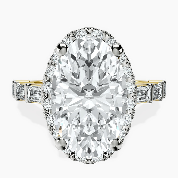 18kt Yellow Gold Rachel Halo Side Stone Lab Diamond Ring front image