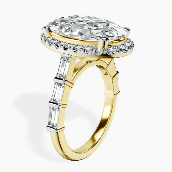 10kt Yellow Gold Rachel Halo Side Stone Lab Diamond Ring standing product image one