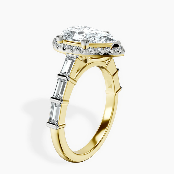 14kt Yellow Gold Rachel Halo Side Stone Lab Diamond Ring standing product image one