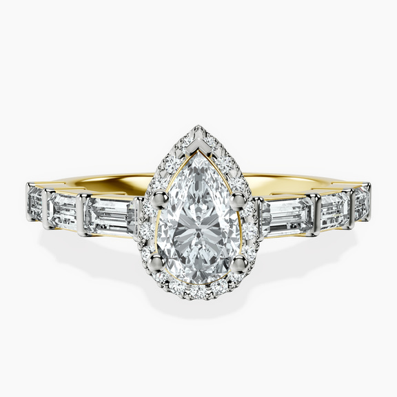 10kt Yellow Gold Rachel Halo Side Stone Lab Diamond Ring front image