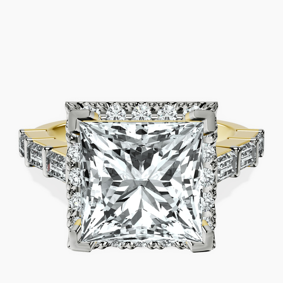 18kt Yellow Gold Rachel Halo Side Stone Lab Diamond Ring front image