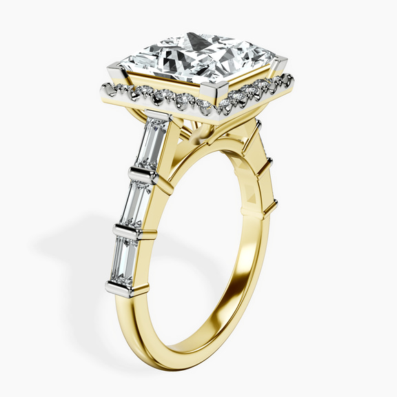 18kt Yellow Gold Rachel Halo Side Stone Lab Diamond Ring standing product image one
