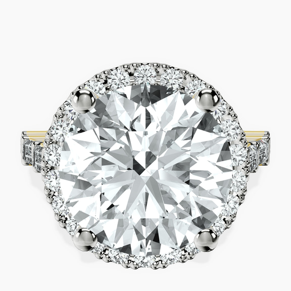 18kt Yellow Gold Rachel Halo Side Stone Lab Diamond Ring front image