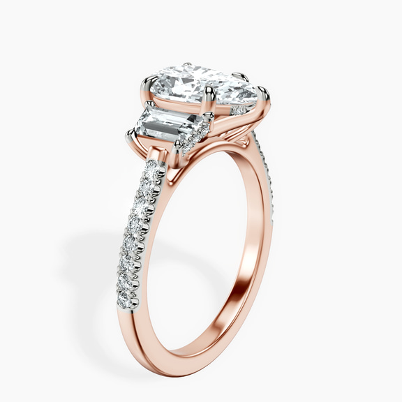 18ct Rose Gold Lavinia Three Stone Trapezoid Lab Diamond Ring standing product image one