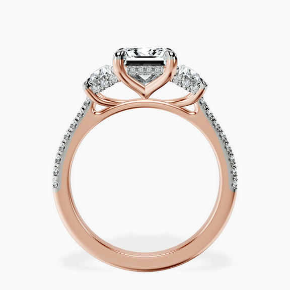 18kt Rose Gold Lavinia Three Stone Trapezoid Lab Diamond Ring side right image one