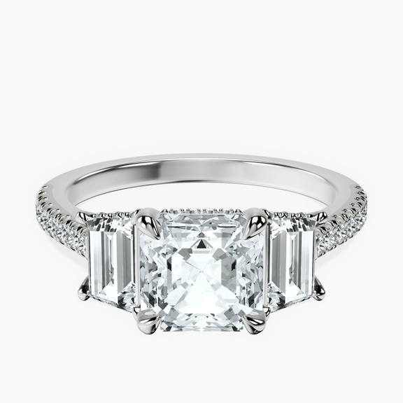 18ct White Gold Lavinia Three Stone Trapezoid Lab Diamond Ring front image