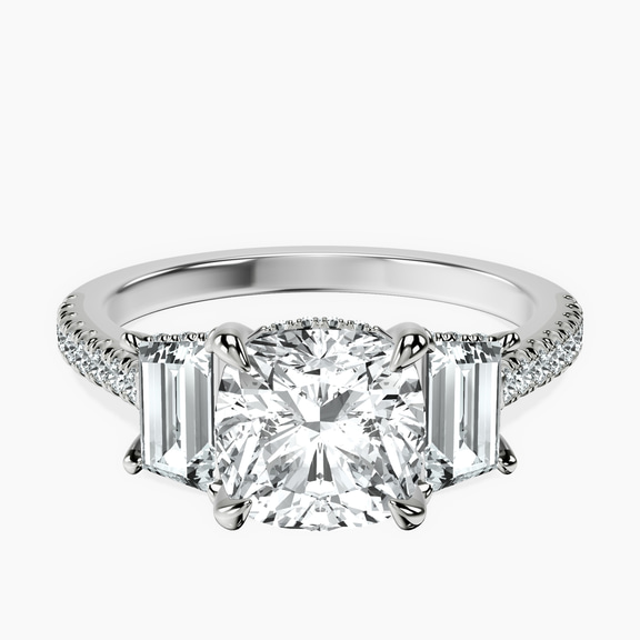 14kt White Gold Lavinia Three Stone Trapezoid Lab Diamond Ring front image