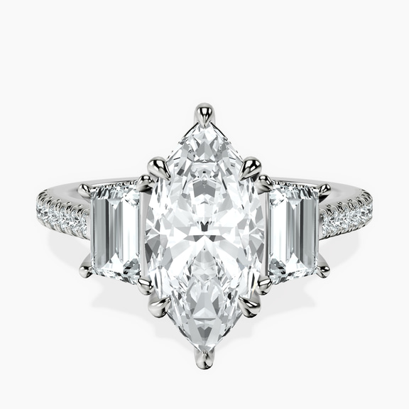 18ct White Gold Lavinia Three Stone Trapezoid Lab Diamond Ring front image