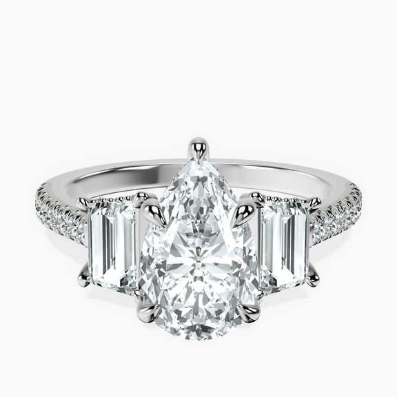 14ct White Gold Lavinia Three Stone Trapezoid Lab Diamond Ring front image