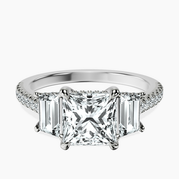 10ct White Gold Lavinia Three Stone Trapezoid Lab Diamond Ring front image