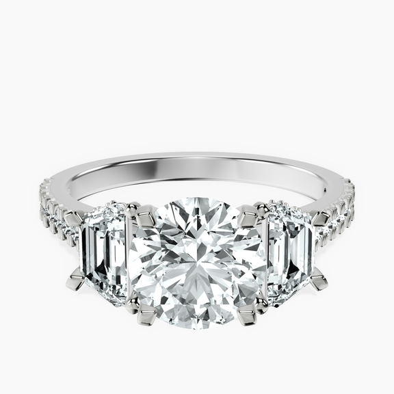 14ct White Gold Lavinia Three Stone Trapezoid Lab Diamond Ring front image