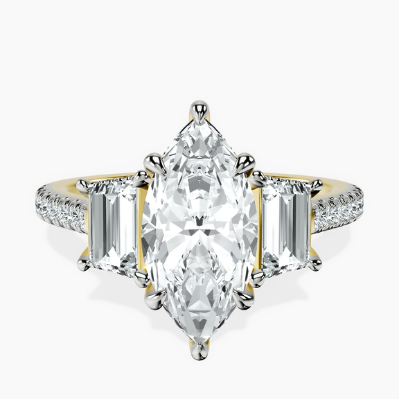 18ct Yellow Gold Lavinia Three Stone Trapezoid Lab Diamond Ring front image