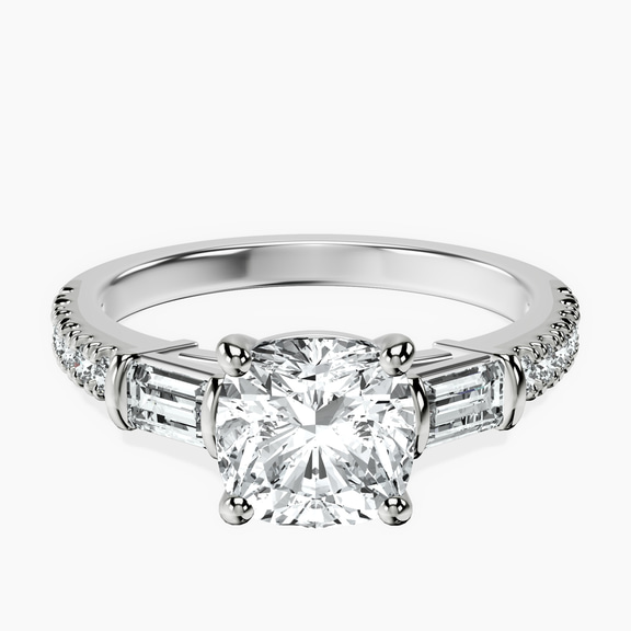 14kt White Gold Opalina Charm Side Stone Lab Diamond Ring front image