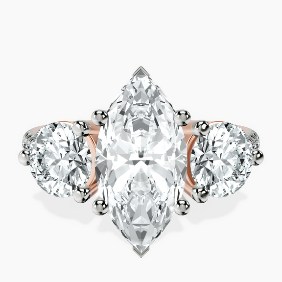 14kt Rose Gold Artemis Round Three Stone Lab Diamond Ring front image
