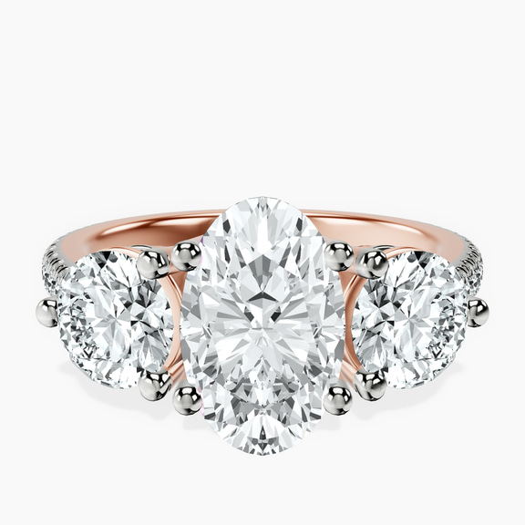 14kt Rose Gold Artemis Round Three Stone Lab Diamond Ring front image