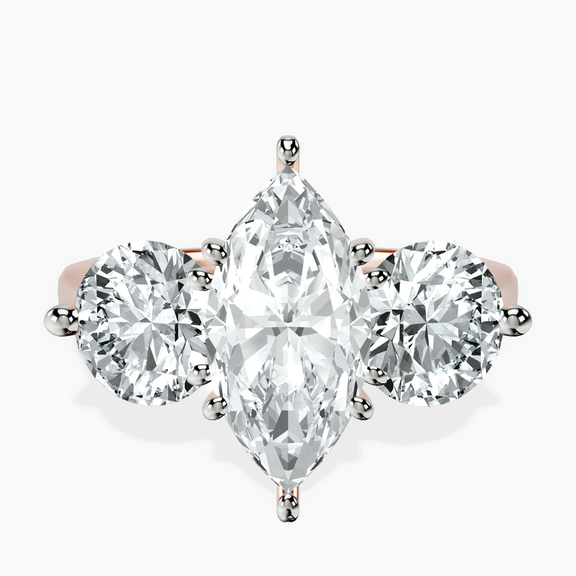 18kt Rose Gold Estella Round Three Stone Lab Diamond Ring front image