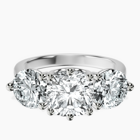 Platinum Estella Round Three Stone Lab Diamond Ring front image