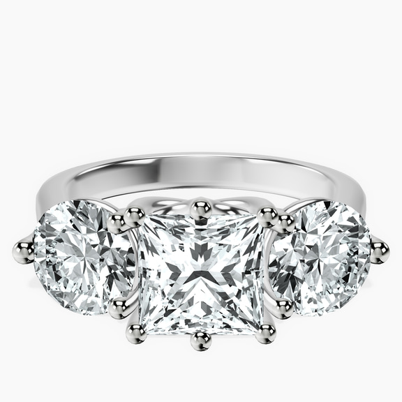 Platinum Estella Round Three Stone Lab Diamond Ring front image