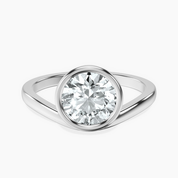 14kt White Gold Bezel Crest Solitaire Lab Diamond Ring front image