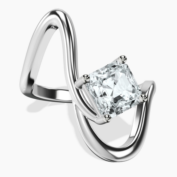 Platinum Crest Sculpt Four Prong Solitaire Lab Diamond Ring front image