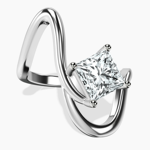 Platinum Crest Sculpt Four Prong Solitaire Lab Diamond Ring front image