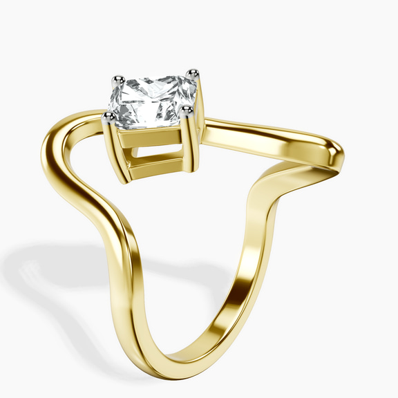 18kt Yellow Gold Crest Sculpt Four Prong Solitaire Lab Diamond Ring standing product image one