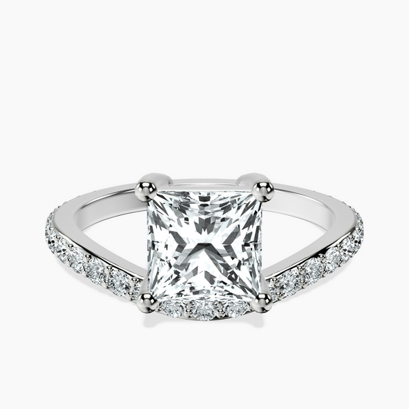 18kt White Gold Pave Crest Lab Diamond Ring front image