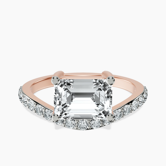 18ct Rose Gold Half Pave Crest Lab Diamond Ring front image