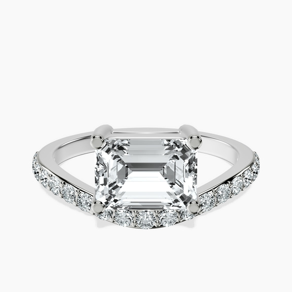 Platinum Half Pave Crest Lab Diamond Ring front image