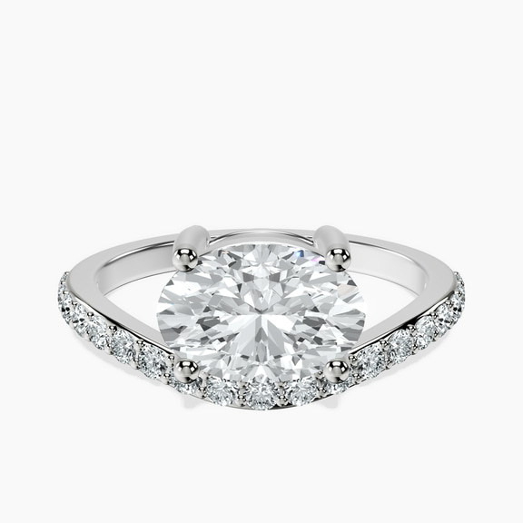 14ct White Gold Half Pave Crest Lab Diamond Ring front image
