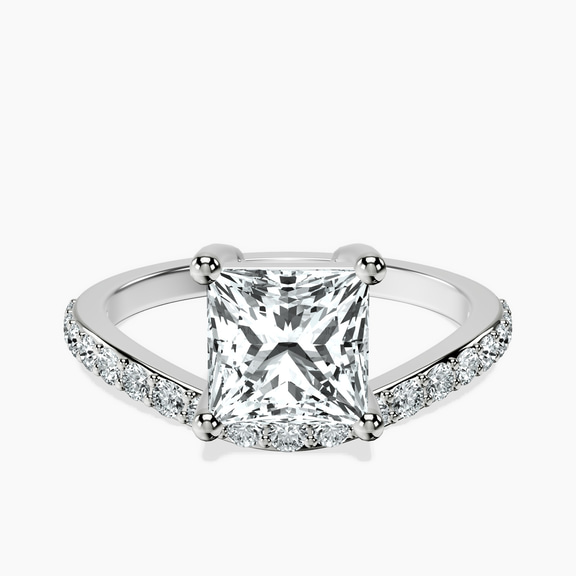 Platinum Half Pave Crest Lab Diamond Ring front image