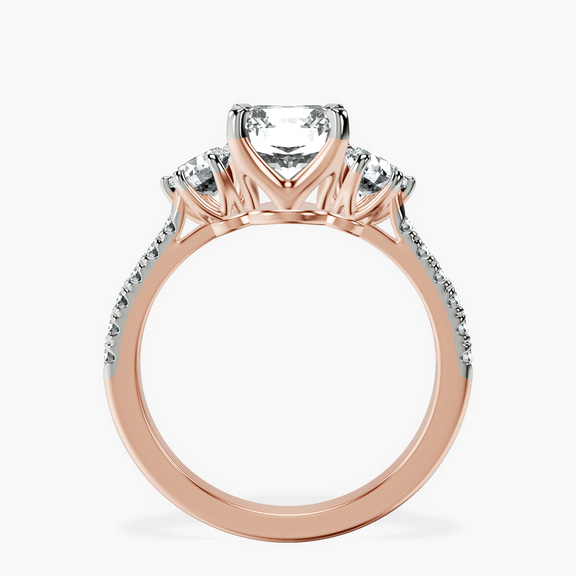 14ct Rose Gold Tiara Three stone Lab Diamond Ring side right image one