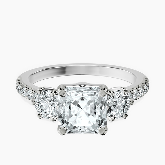 14ct White Gold Tiara Three stone Lab Diamond Ring front image